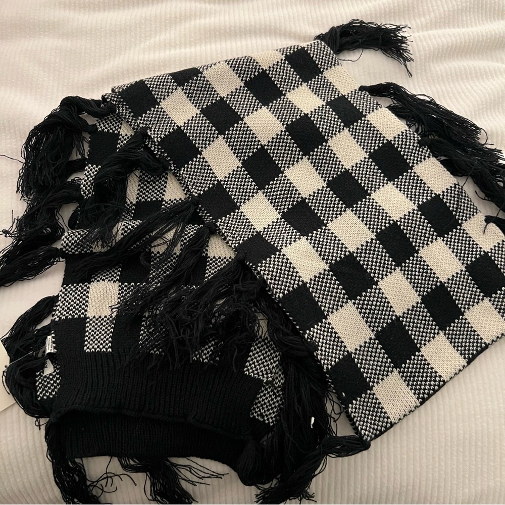 Anne Klein Checkered Fringe Scarf